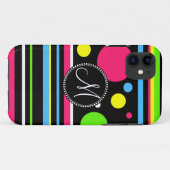 Aangepaste monogram kleurrijke Neon Stripes Polka Case-Mate iPhone Case (Achterkant (horizontaal))