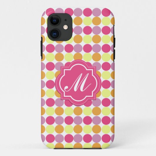 Aangepaste Monogram Kleurrijke Stippen iPhone Case (Achterkant)