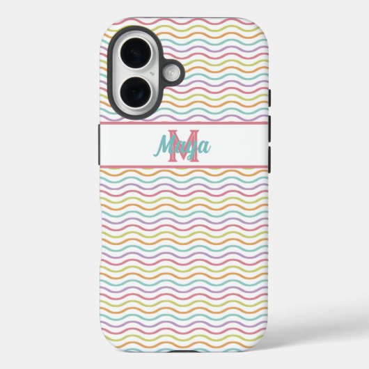 Aangepaste Monogram Kleurrijke Wavy Stripes Pastel Case-Mate iPhone Case (Achterkant)