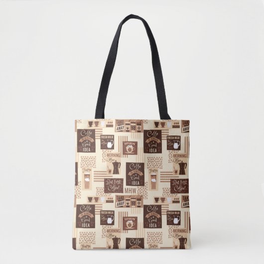 Aangepaste monogram koffiepatroon tote bag (Voorkant)