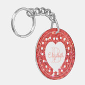 Aangepaste monogram koraal Glitter White Heart Sti Sleutelhanger (Voorkant Links)