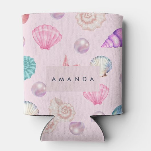 Aangepaste Monogram Kust Zeeschelp Pearl Ocean Gif Blikjeskoeler (Achterkant)
