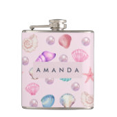 Aangepaste Monogram Kust Zeeschelp Pearl Ocean Gif Heupfles (Voorkant)