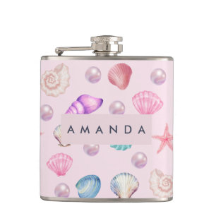Aangepaste Monogram Kust Zeeschelp Pearl Ocean Gif Heupfles