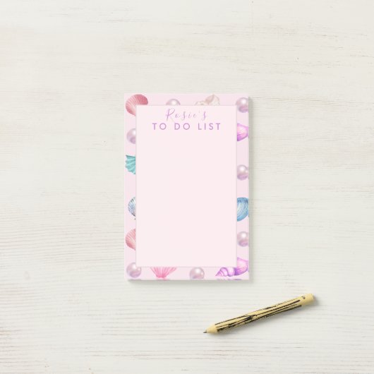 Aangepaste Monogram Kust Zeeschelp Pearl Ocean Gif Post-it® Notes (Op bureau)