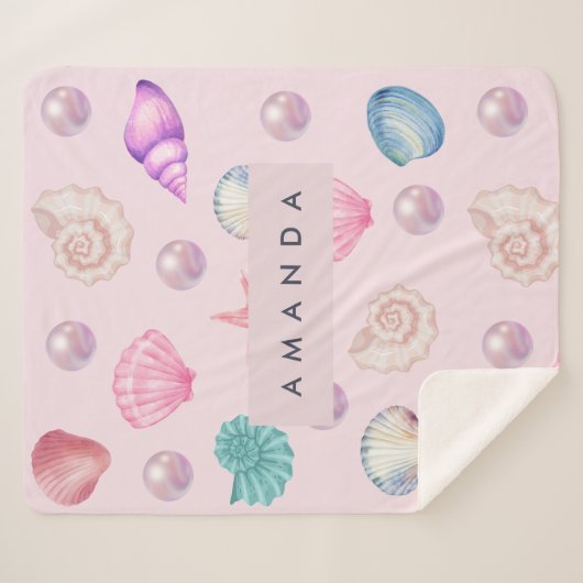Aangepaste Monogram Kust Zeeschelp Pearl Ocean Gif Sherpa Deken (Voorkant (horizontaal))