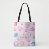 Aangepaste Monogram Kust Zeeschelp Pearl Ocean Gif Tote Bag (Voorkant)