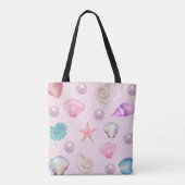 Aangepaste Monogram Kust Zeeschelp Pearl Ocean Gif Tote Bag (Achterkant)