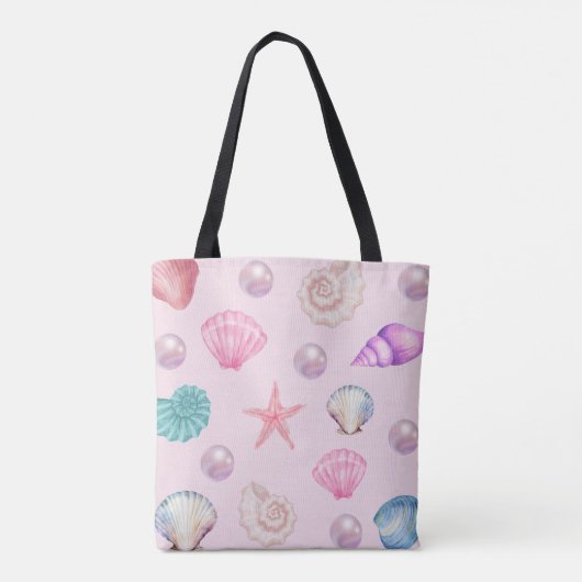 Aangepaste Monogram Kust Zeeschelp Pearl Ocean Gif Tote Bag (Achterkant)