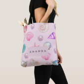 Aangepaste Monogram Kust Zeeschelp Pearl Ocean Gif Tote Bag (Dichtbij)