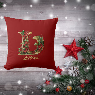 Aangepaste  Monogram L Christmas Red Gold Kussen