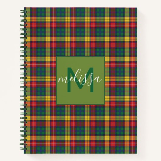 Aangepaste monogram lan Buchanan Tartan Pset Notitieboek (Voorkant)