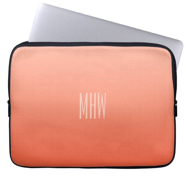 Aangepaste monogram laptophoezen met peach Gradien Laptop Sleeve (Voorkant)