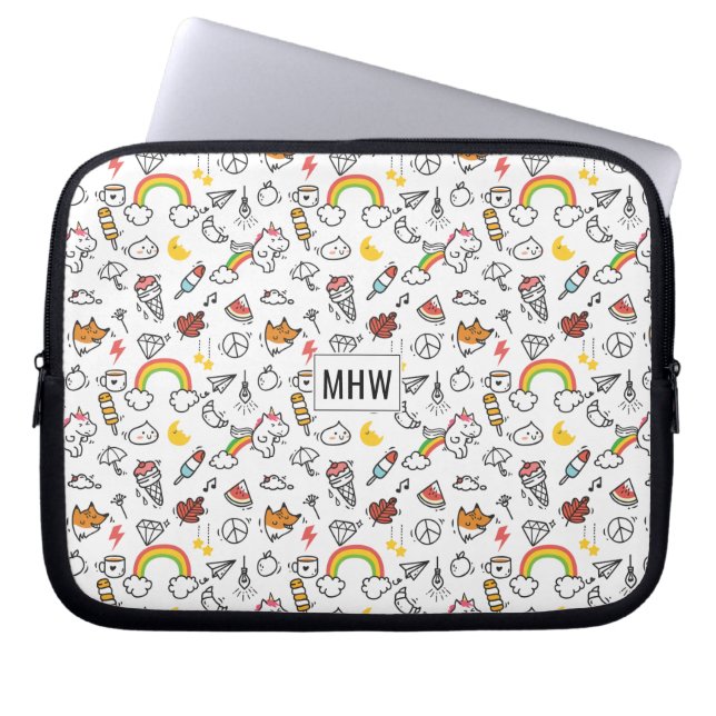 Aangepaste monogram laptophoezen van het Kawaii Pa Laptop Sleeve (Voorkant)
