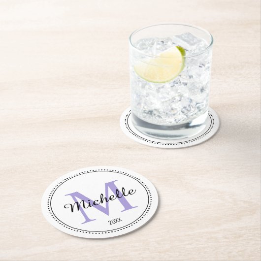 Aangepaste Monogram Lavender Ronde Kartonnen Onderzetter (Insitu)