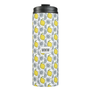 Aangepaste monogram Lemon Pattern-tumbler Thermosbeker