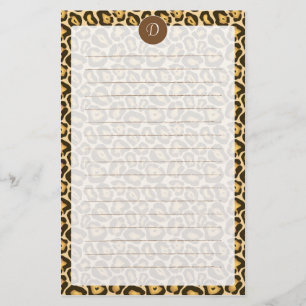 Aangepaste monogram leopard printpapier briefpapier