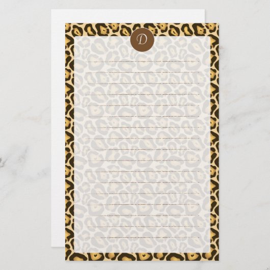 Aangepaste monogram leopard printpapier briefpapier (Voorkant / Achterkant)