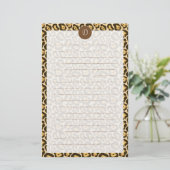 Aangepaste monogram leopard printpapier briefpapier (Staand voorkant)