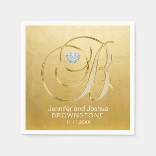 Aangepaste Monogram Letter B Gold Folie Hart Weddi Servet