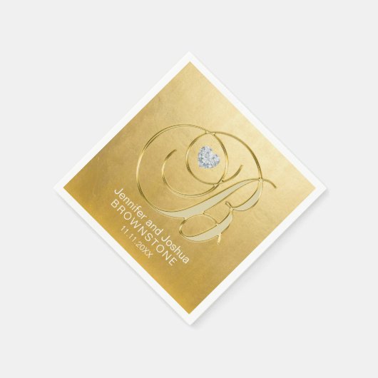 Aangepaste Monogram Letter B Gold Folie Hart Weddi Servet (Hoek)