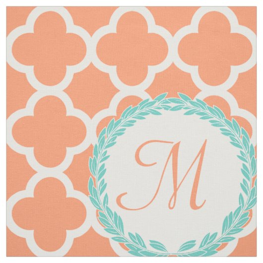 Aangepaste Monogram Letter Coral Peach Blauwgroen Stof (Swatch)