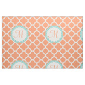 Aangepaste Monogram Letter Coral Peach Blauwgroen Stof (Fat Quarter)