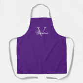 Aangepaste monogram letter en naam Paars Apron Schort (Voorkant)
