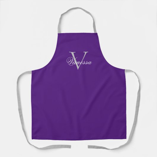 Aangepaste monogram letter en naam Paars Apron Schort (Voorkant)
