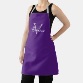 Aangepaste monogram letter en naam Paars Apron Schort