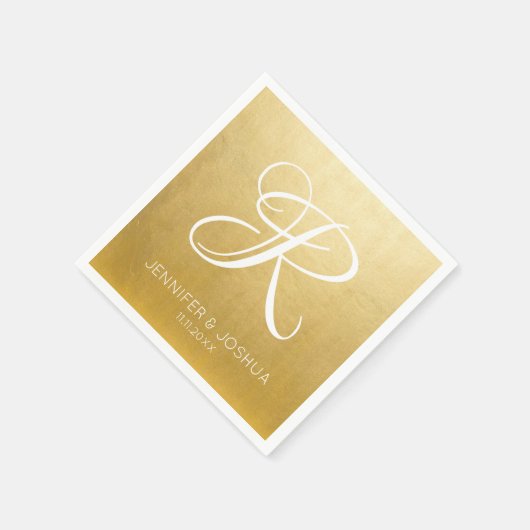 Aangepaste Monogram Letter Gold Folie Wedding Servet (Hoek)