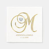 Aangepaste Monogram Letter M Gold Heart Wedding Servet (Voorkant)