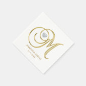 Aangepaste Monogram Letter M Gold Heart Wedding Servet (Hoek)