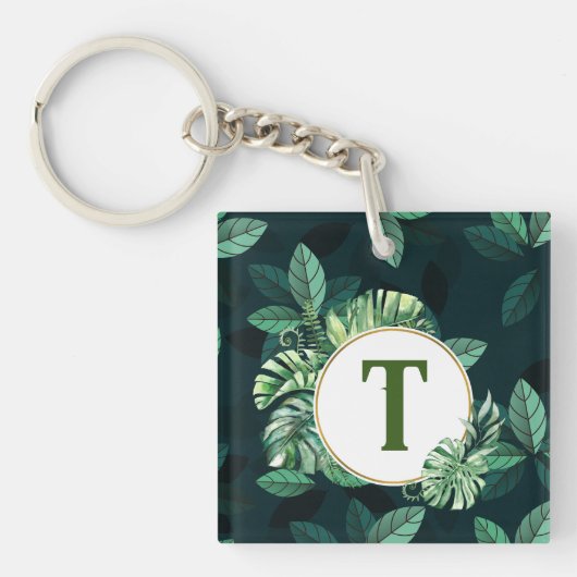 Aangepaste monogram letter Plant leaf huis of auto Sleutelhanger (voorkant)