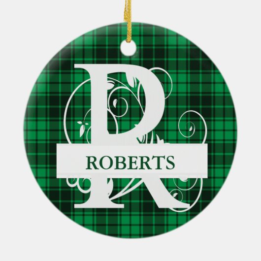 Aangepaste monogram letter R Groene spelachtergron Keramisch Ornament (Achterkant)