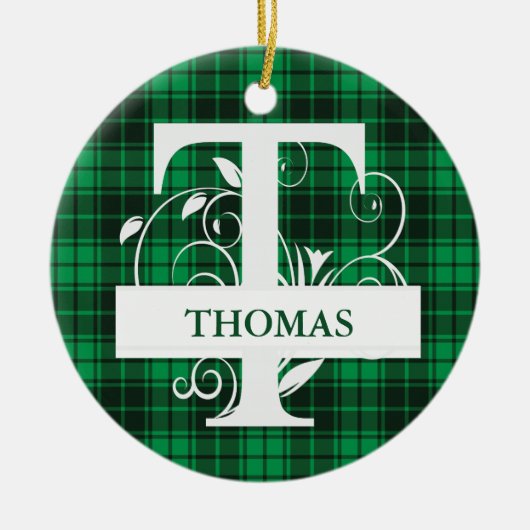 Aangepaste monogram Letter T Groene spelachtergron Keramisch Ornament (Voorkant)