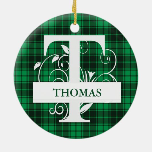 Aangepaste monogram Letter T Groene spelachtergron Keramisch Ornament (Achterkant)