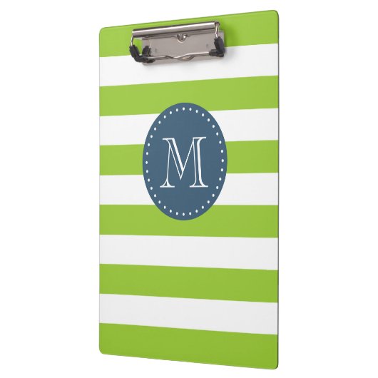 Aangepaste Monogram Lime Green en Navy Bold Stripe Klembord (Links)
