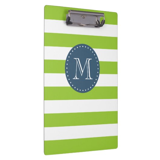 Aangepaste Monogram Lime Green en Navy Bold Stripe Klembord (Rechts)