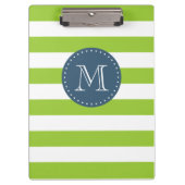 Aangepaste Monogram Lime Green en Navy Bold Stripe Klembord (Voorkant)