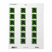 Aangepaste Monogram Lime Groen en Zwart Zebra Patr Etiket (Full Sheet)