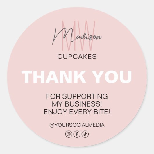 Aangepaste Monogram Logo Bedankt Bakkerij Business Ronde Sticker (Voorkant)