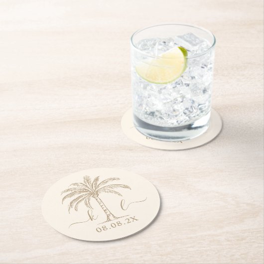 Aangepaste monogram Logo palmboom Ronde Kartonnen Onderzetter (Insitu)