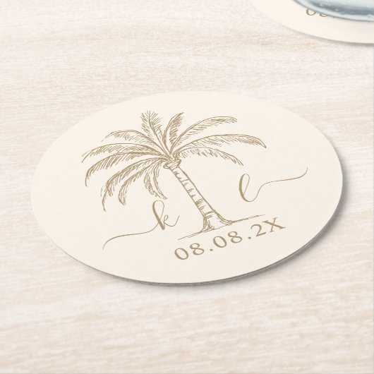 Aangepaste monogram Logo palmboom Ronde Kartonnen Onderzetter (Gebogen)