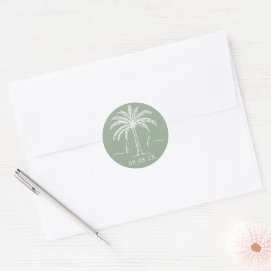 Aangepaste monogram Logo palmboom Ronde Sticker (Envelop)