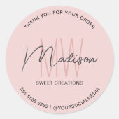Aangepaste Monogram Logo Roze Bakkerij Sticker (Voorkant)