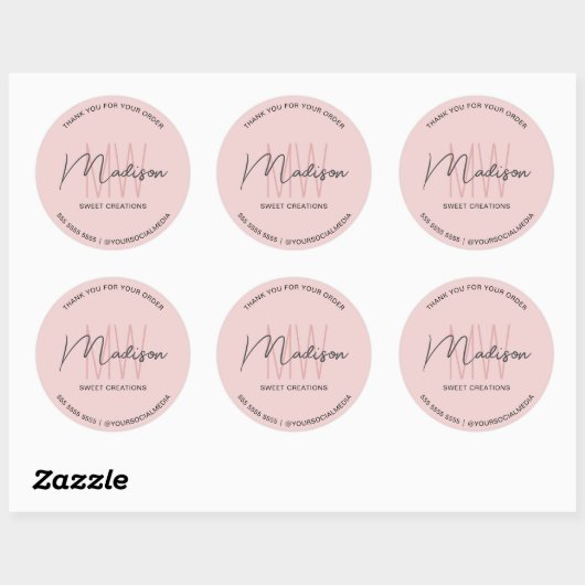 Aangepaste Monogram Logo Roze Bakkerij Sticker (Vel)