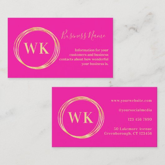 Aangepaste Monogram Logo Roze Goud Visitekaartje (Voorkant / Achterkant)