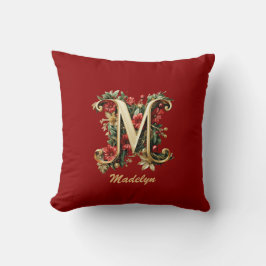 Aangepaste  Monogram M Christmas Red Gold Kussen