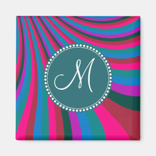 Aangepaste monogram magenta blauwe strepen magneet